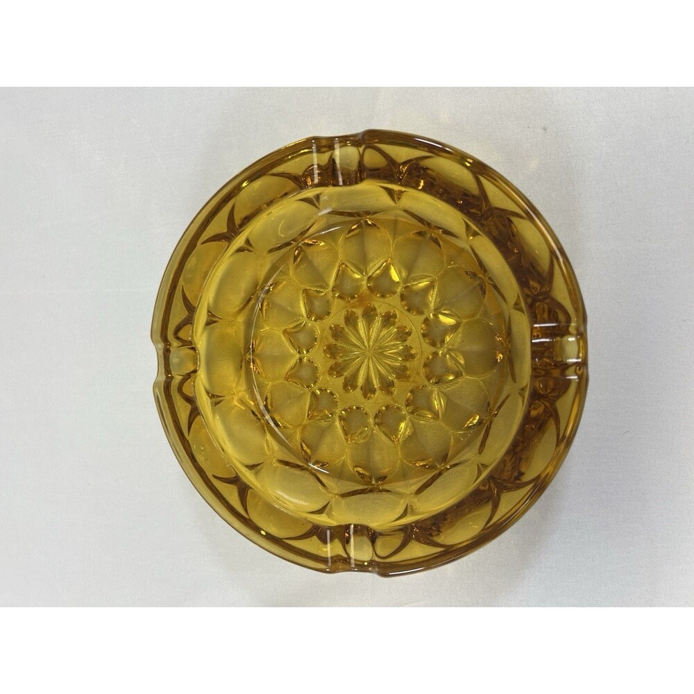 Vintage Anchor Hocking Amber Fairfield Starburst Glass Ashtray